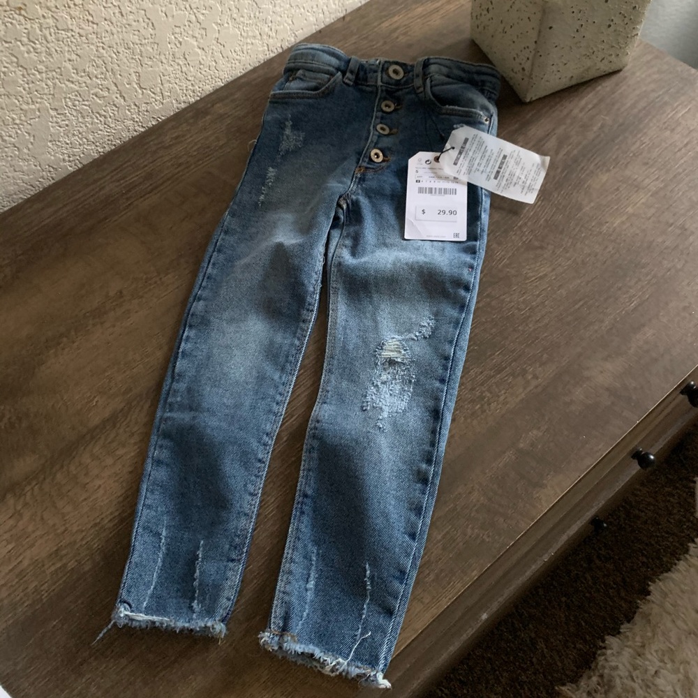 Girls Zara Distressed Button Down Jeans